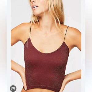 Intimately Free People Burgundy Shimmer Seamless Brami Cami Crop Top Sparkle
